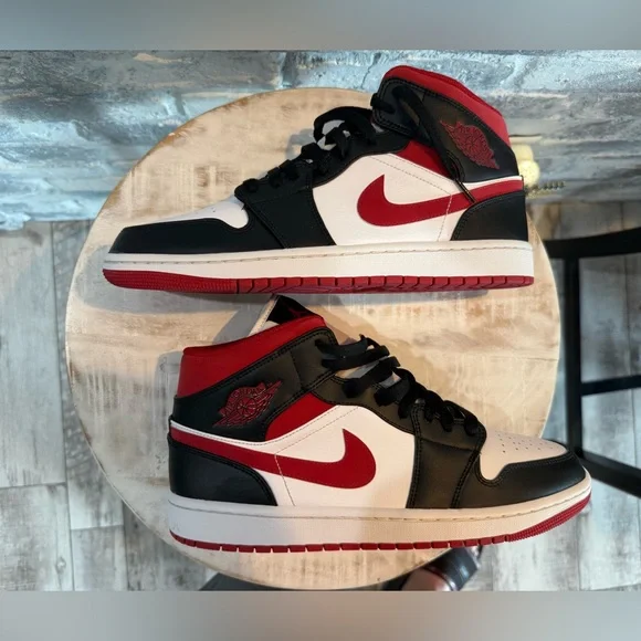 Nike Air Jordan 1 Mid Black Gym Red Size 10.5 - Picture 7 of 11